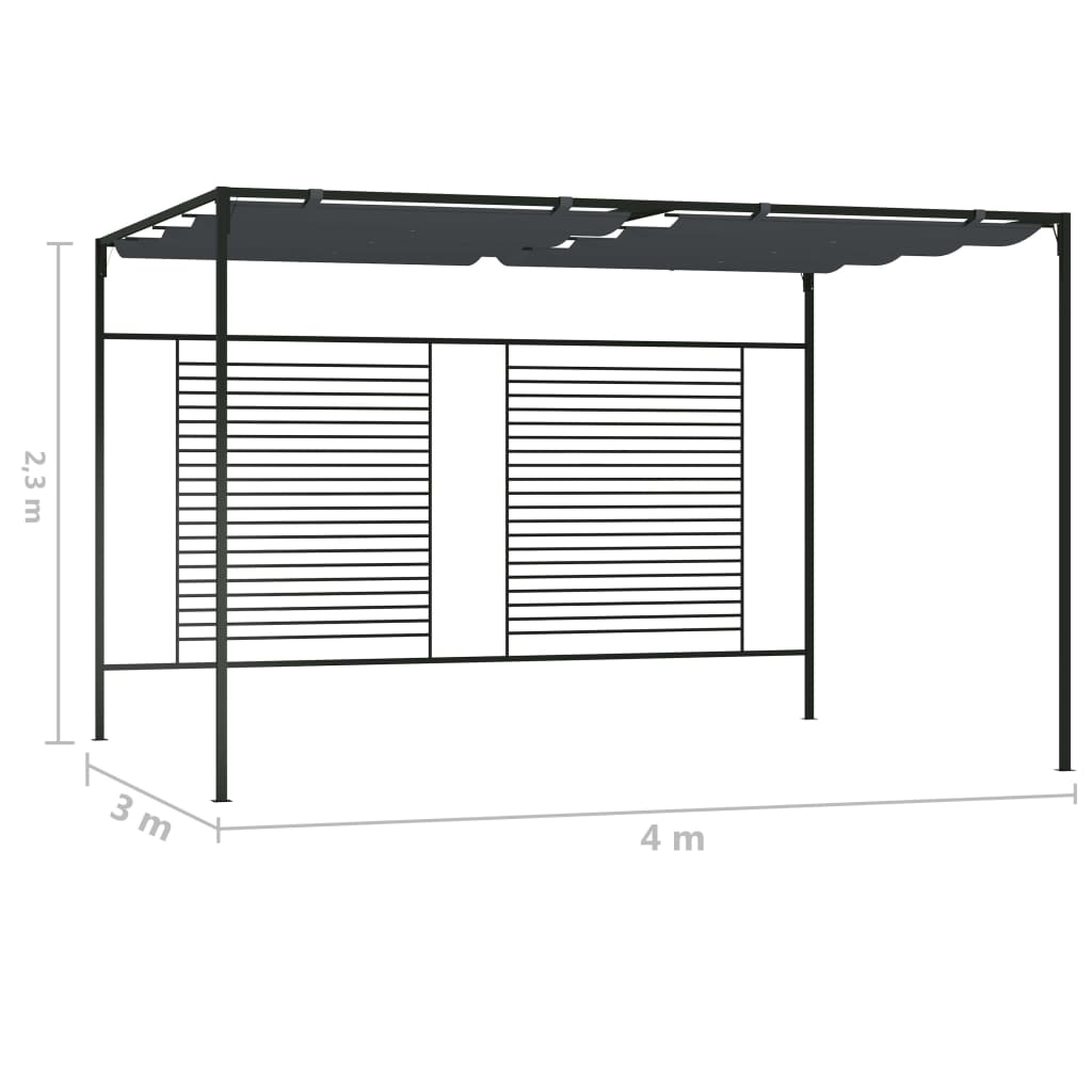 antracitszürke pavilon behúzható tetővel 3 x 4 x 2,3 m 180 g/m²