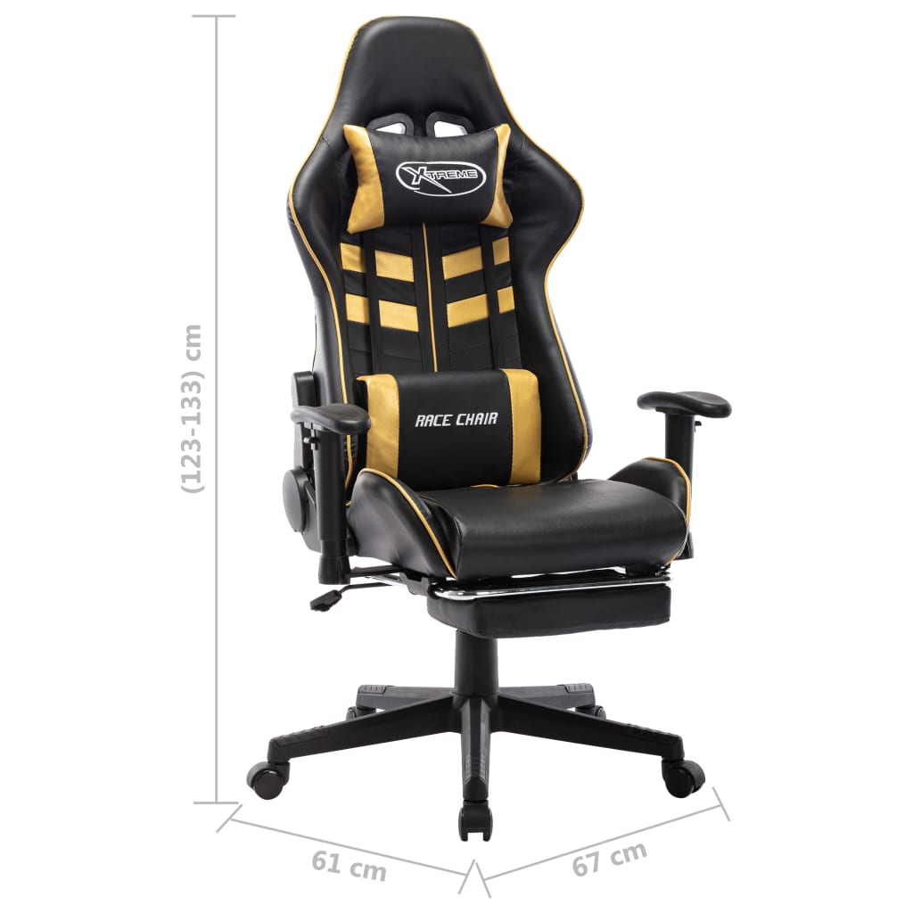 fekete és aranyszínű műbőr gamer szék lábtámasszal