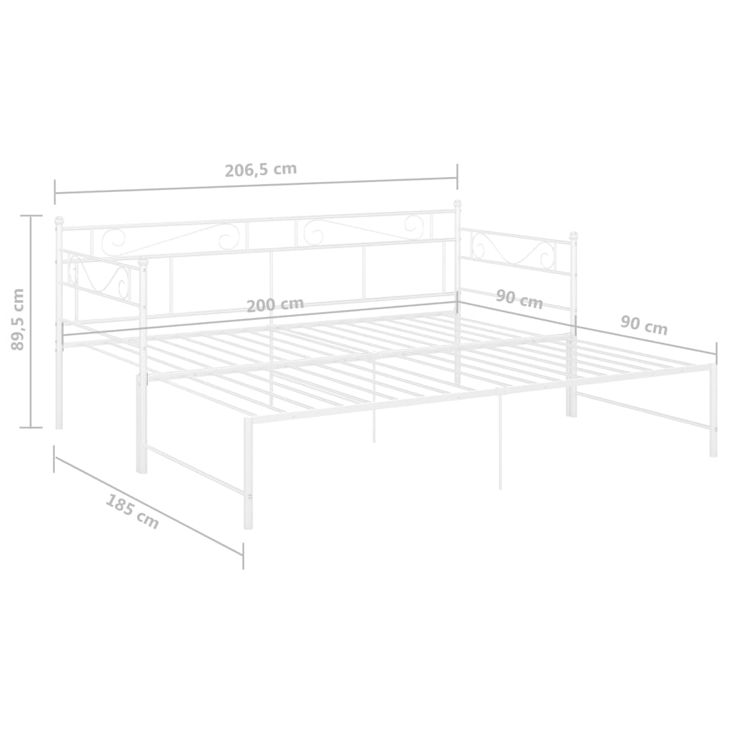 fehér fém kihúzható kanapéágy-keret 90 x 200 cm
