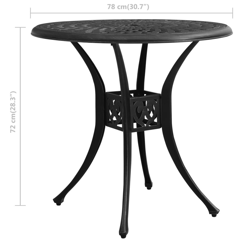 fekete öntött alumínium kerti asztal 78 x 78 x 72 cm