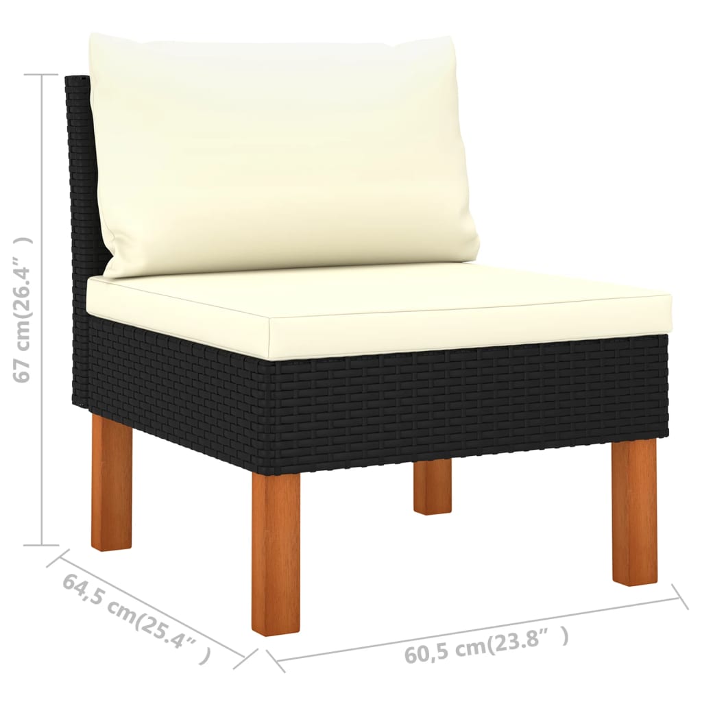 2 db polyrattan és tömör eukaliptuszfa középső kanapé