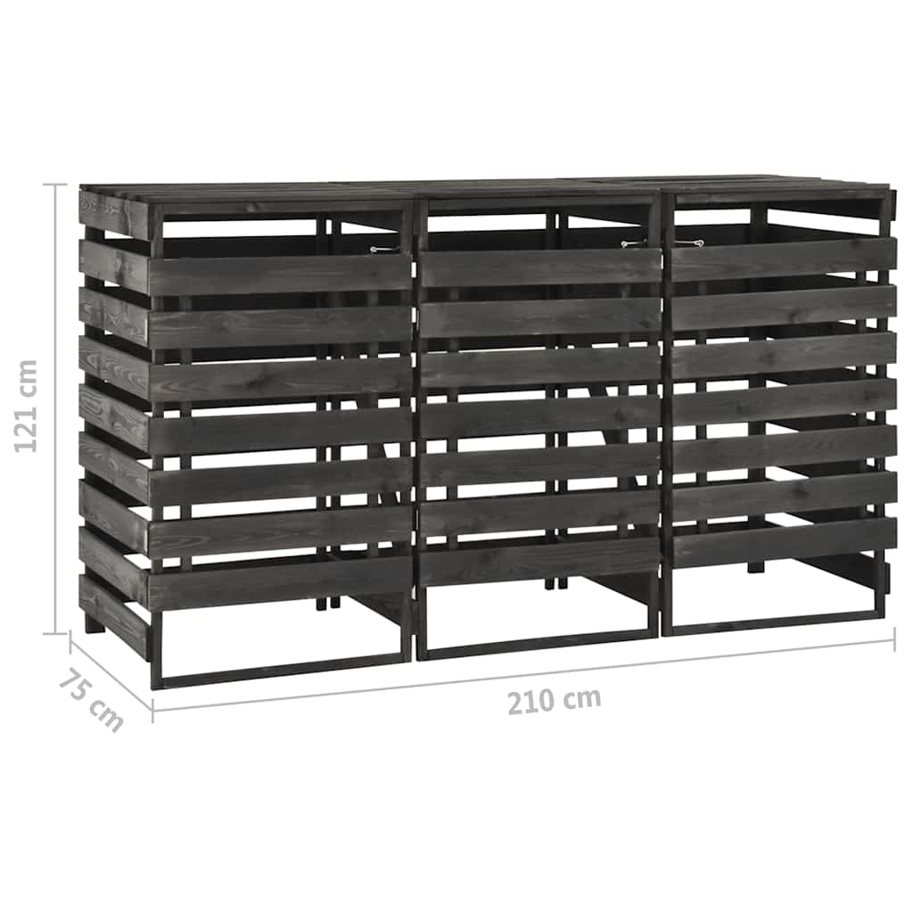 festett tömör fenyőfa tripla kerekeskuka-tároló 210x75x121 cm