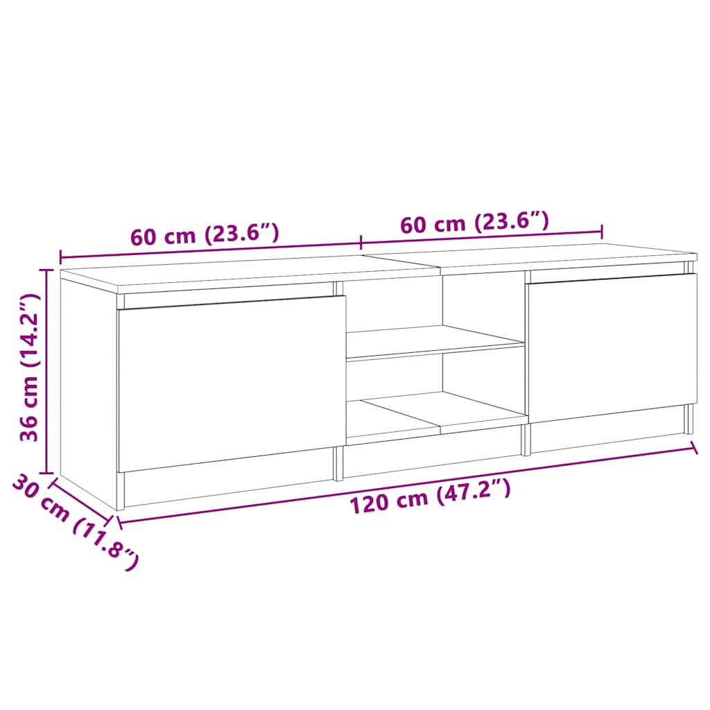 szürke TV-szekrény LED-világítással 120 x 30 x 36 cm