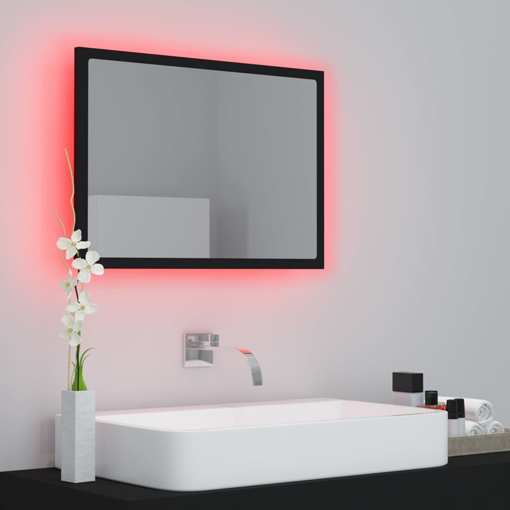 fekete akril LED-es fürdőszobai tükör 60x8,5x37 cm