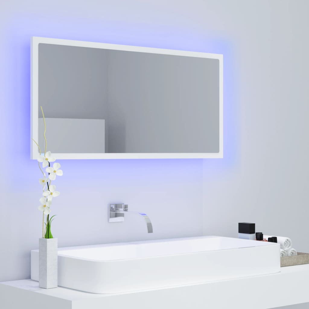 fehér akril LED-es fürdőszobai tükör 90 x 8,5 x 37 cm