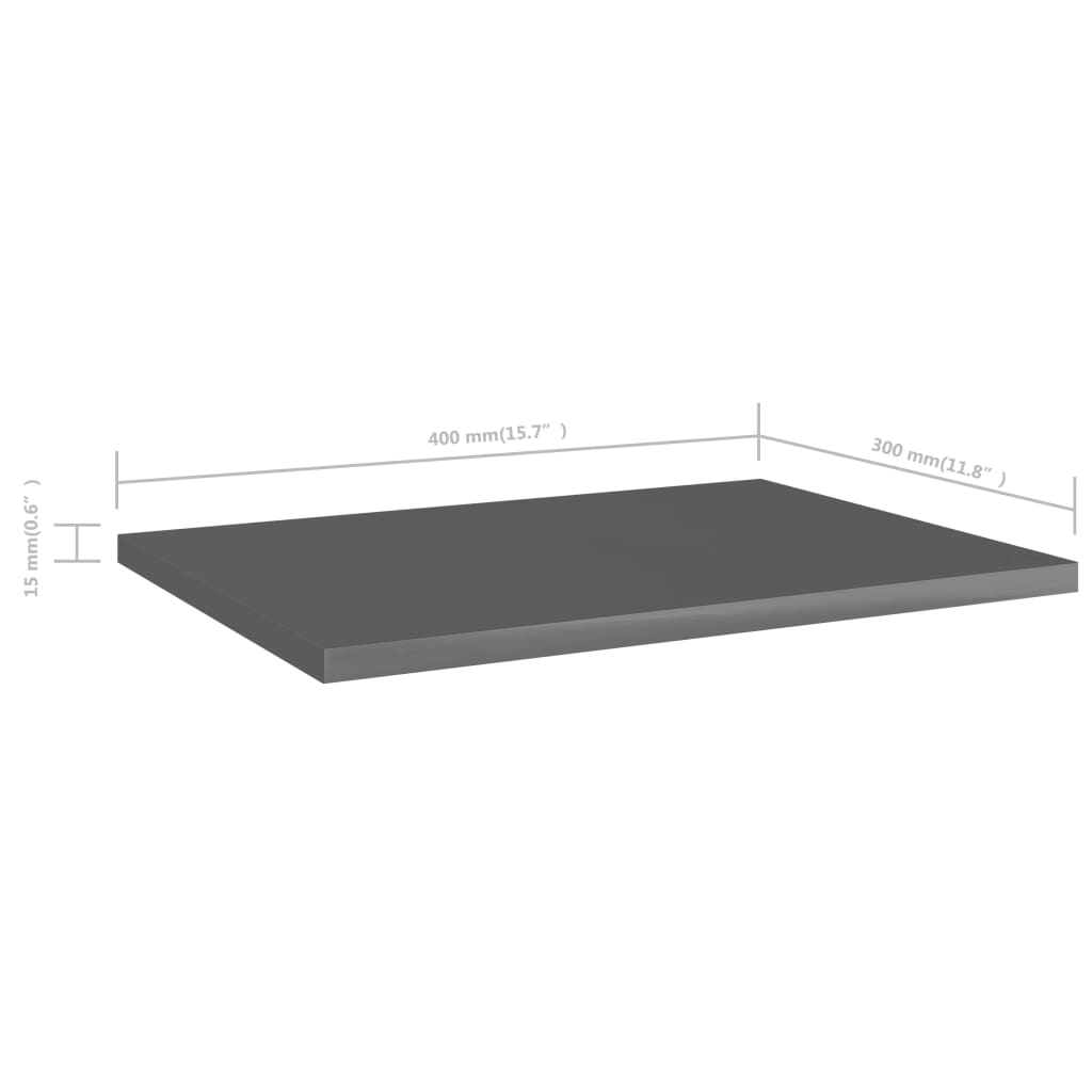 8 db magasfényű szürke szerelt fa könyvespolc 40 x 30 x 1,5 cm