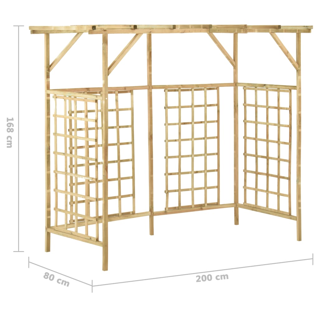 impregnált fenyőfa kerti pergola 3 szemeteskukához