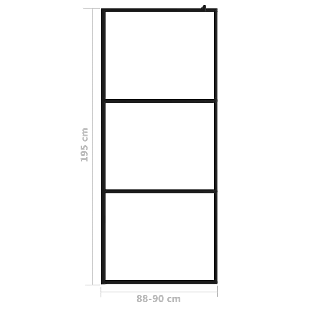 fekete zuhanyfal átlátszó ESG üveggel 90 x 195 cm