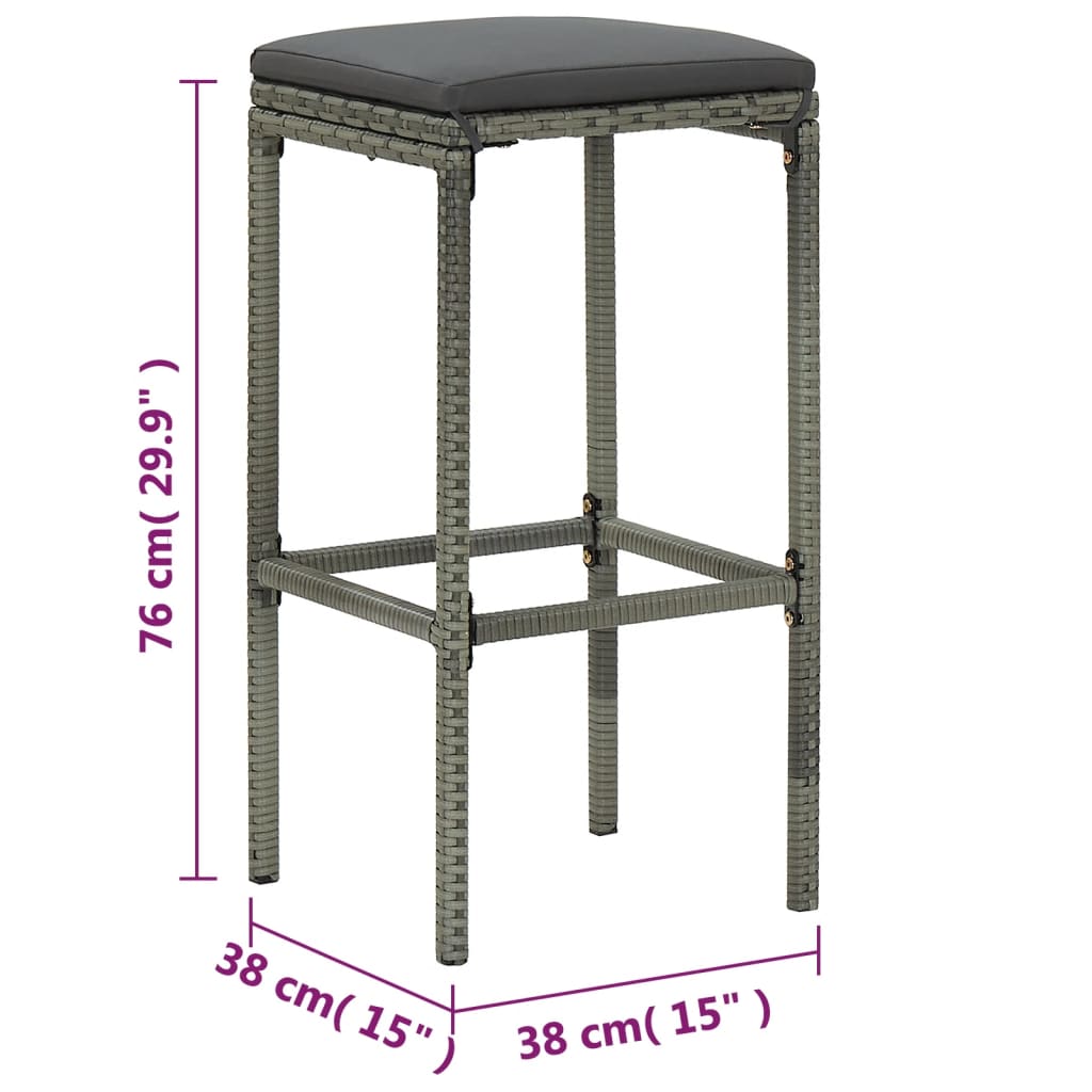 5 darabos szürke polyrattan kerti bárszett párnákkal