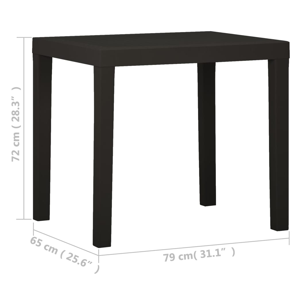 antracitszürke műanyag kerti asztal 79 x 65 x 72 cm
