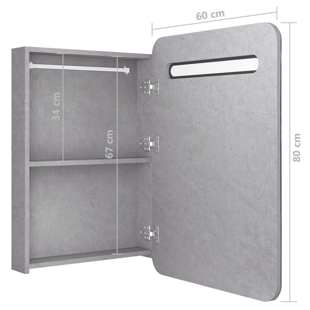 betonszürke LED-es tükrös fürdőszobaszekrény 60 x 11 x 80 cm