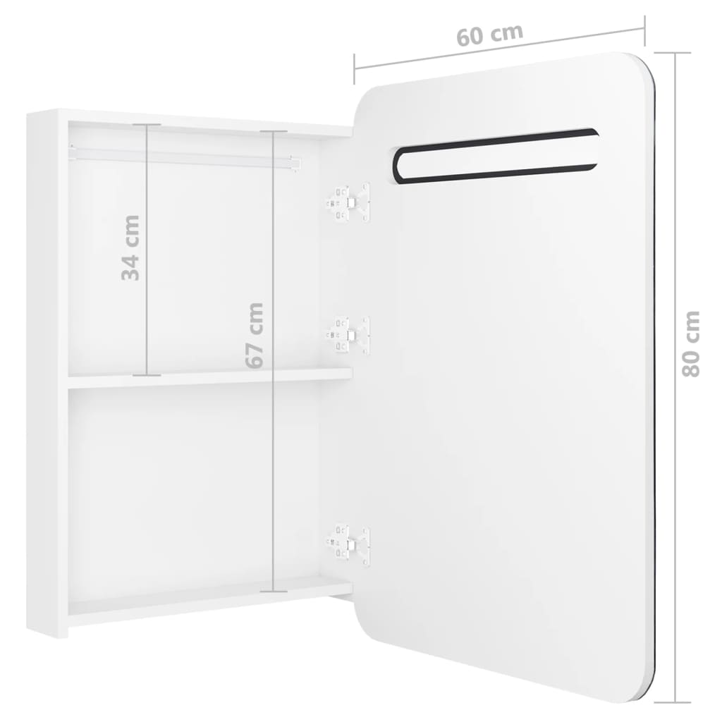 fényes fehér LED-es tükrös fürdőszobaszekrény 60 x 11 x 80 cm