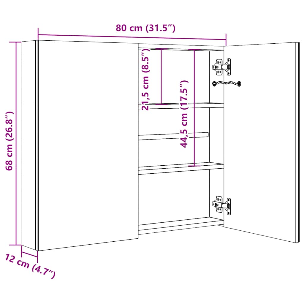 szürke LED-es tükrös fürdőszobaszekrény 80 x 12 x 68 cm