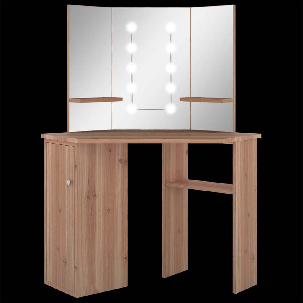 fekete sarok-fésülködőasztal LED-világítással 111x54x141,5 cm