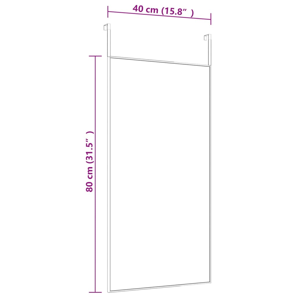 fekete üveg és alumínium ajtótükör 40x80 cm