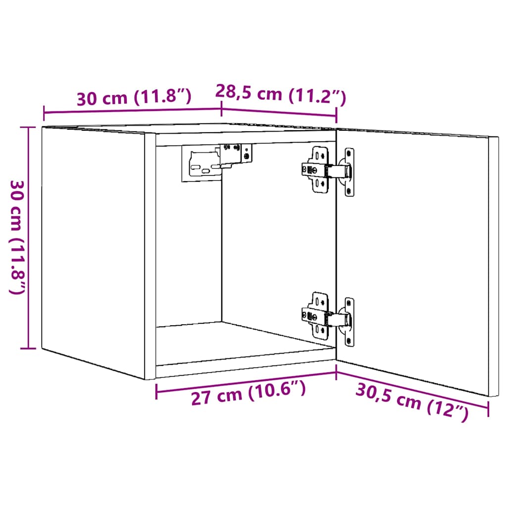 4 db betonszürke falra szerelhető TV-szekrény 30,5 x 30 x 30 cm