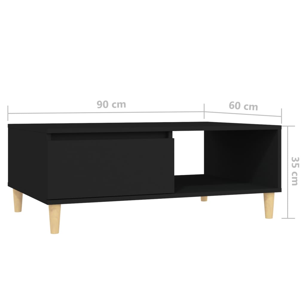 fekete szerelt fa dohányzóasztal 90 x 60 x 35 cm