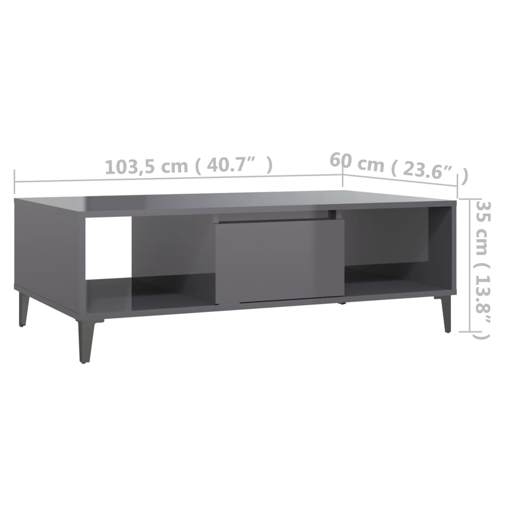magasfényű szürke szerelt fa dohányzóasztal 103,5 x 60 x 35 cm