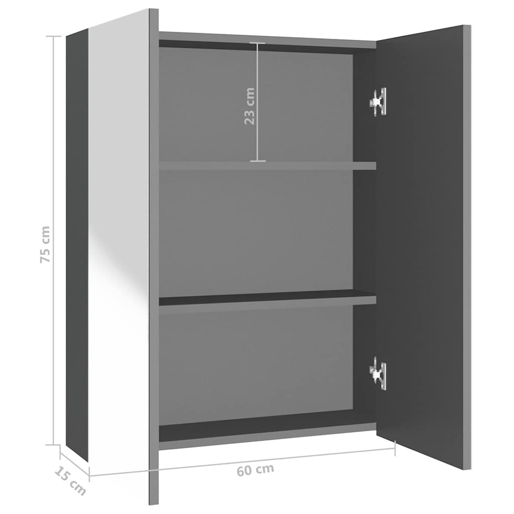 antracitszürke MDF tükrös fürdőszobaszekrény 60 x 15 x 75 cm