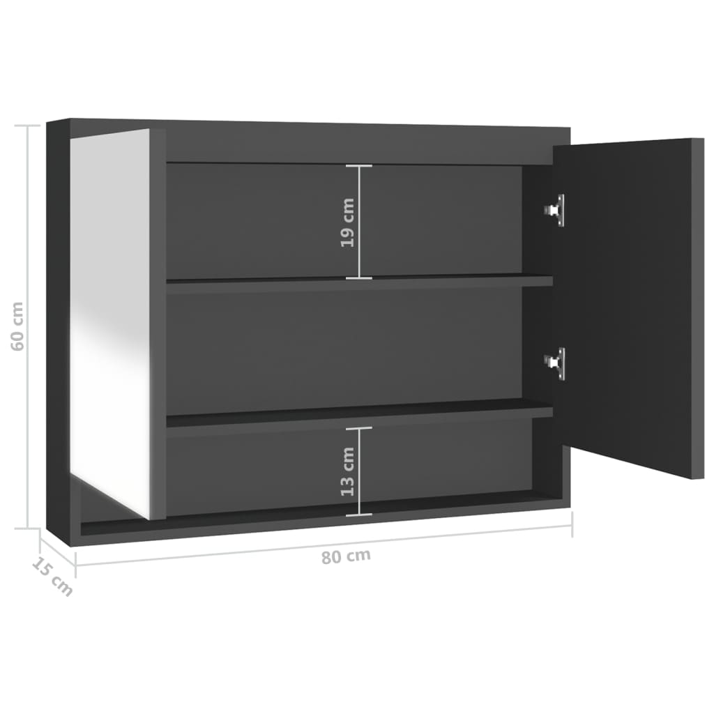 antracitszürke MDF tükrös fürdőszobaszekrény 80 x 15 x 60 cm