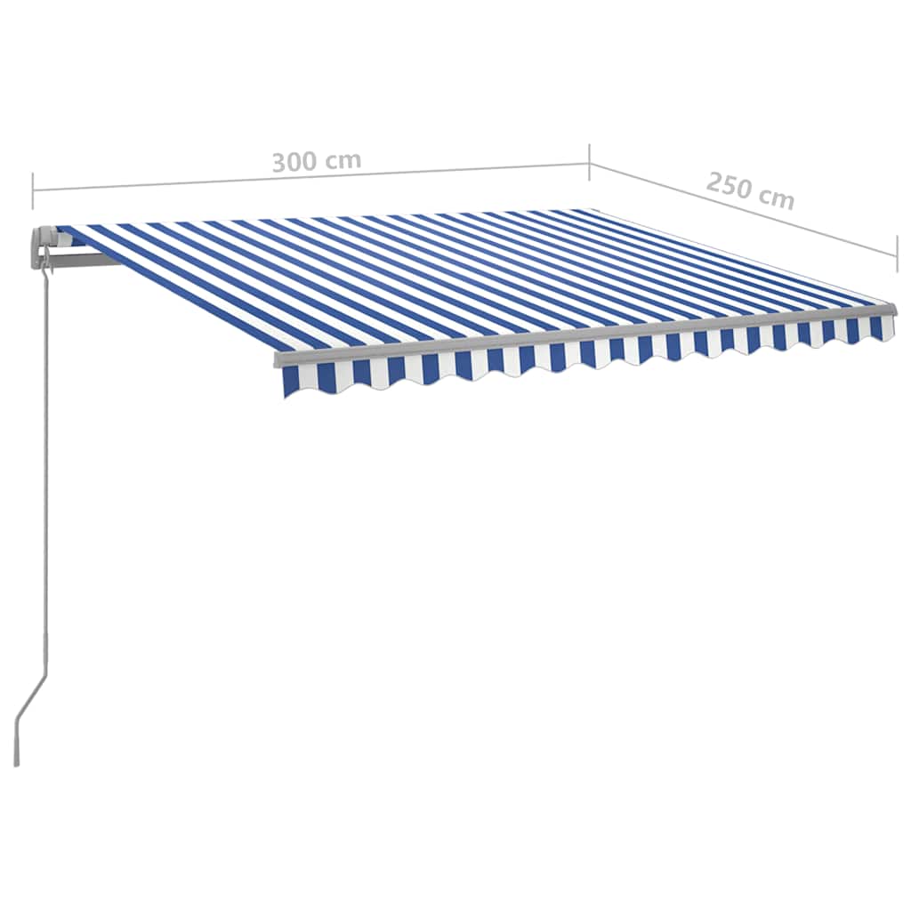 kék és fehér kézzel kihúzható LED-es napellenző 300 x 250 cm