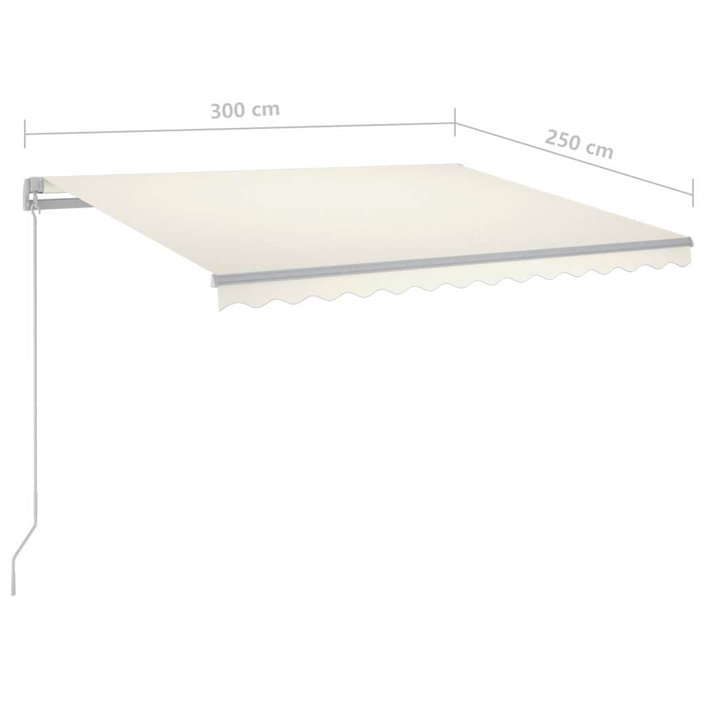 krémszínű kézzel kihúzható LED-es napellenző 300 x 250 cm
