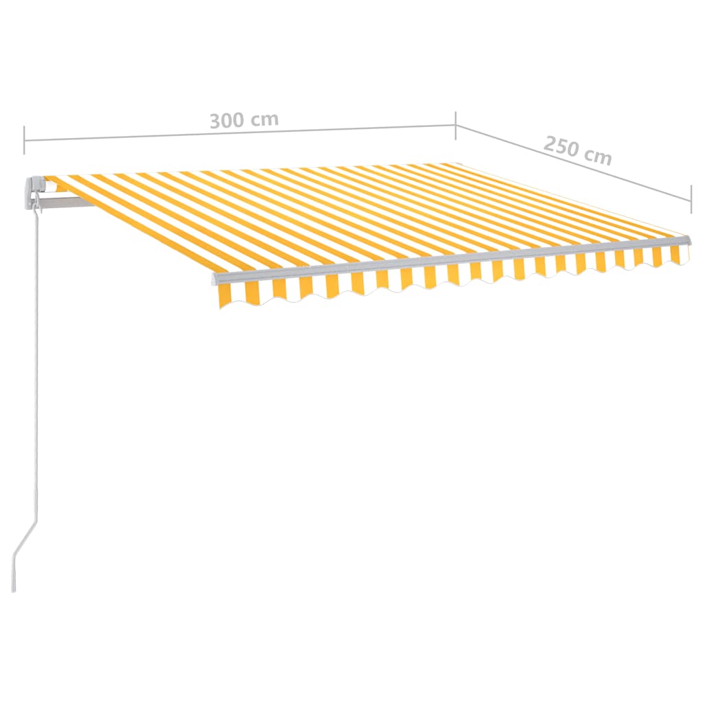 sárga és fehér kézzel kihúzható LED-es napellenző 300 x 250 cm