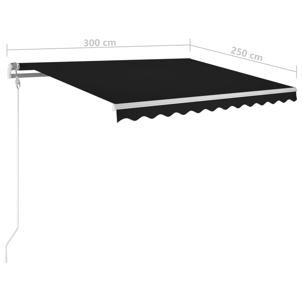 antracitszürke szélérzékelős és LED-es napellenző 300 x 250 cm