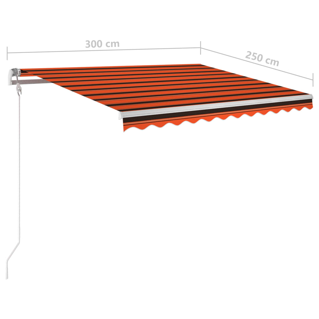 narancssárga-barna szélérzékelős és LED-es napellenző 300x250cm
