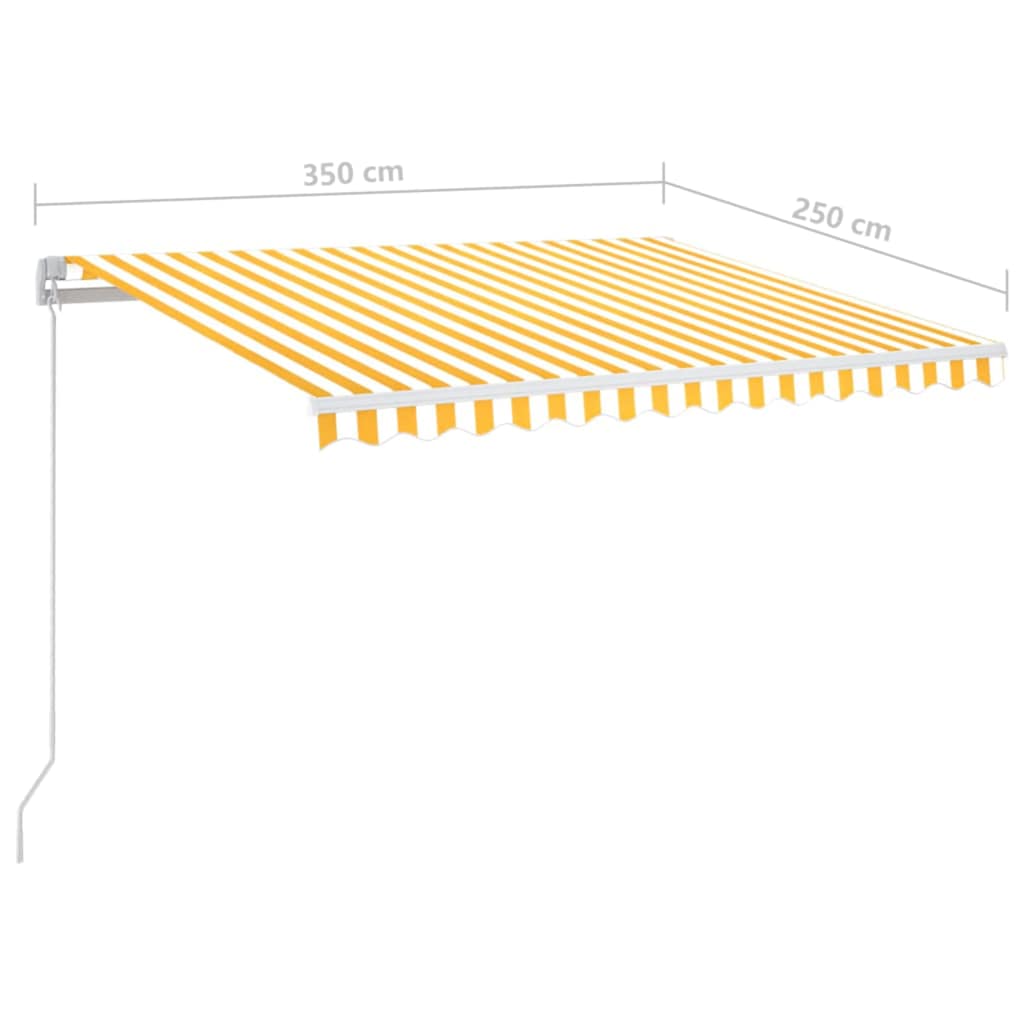 sárga és fehér kézzel kihúzható LED-es napellenző 350 x 250 cm