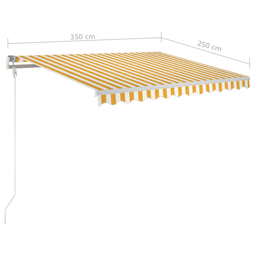 sárga-fehér szélérzékelős és LED-es napellenző 350 x 250 cm