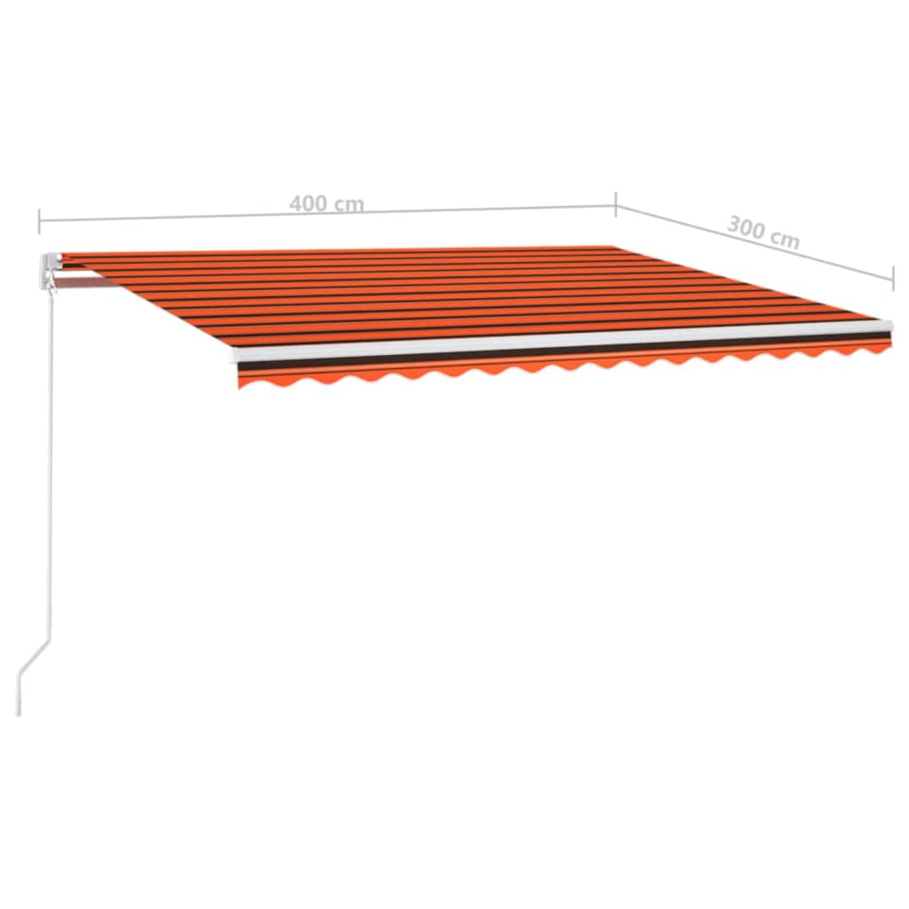 narancs és barna kézzel kihúzható LED-es napellenző 400x300 cm