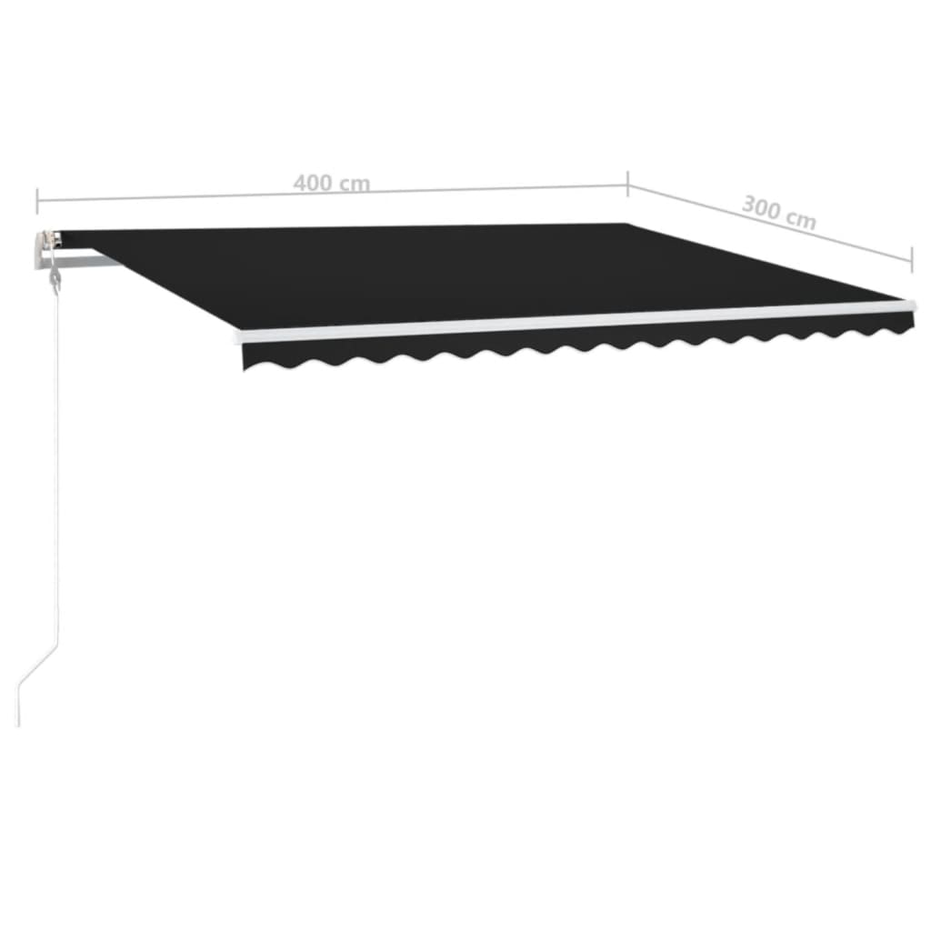 antracitszürke szélérzékelős és LED-es napellenző 400x300 cm