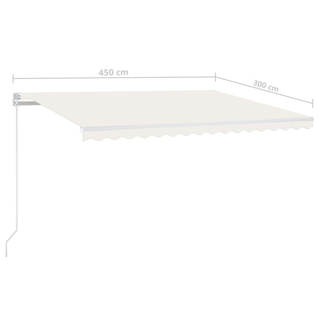 krémszínű kézzel kihúzható LED-es napellenző 450 x 300 cm