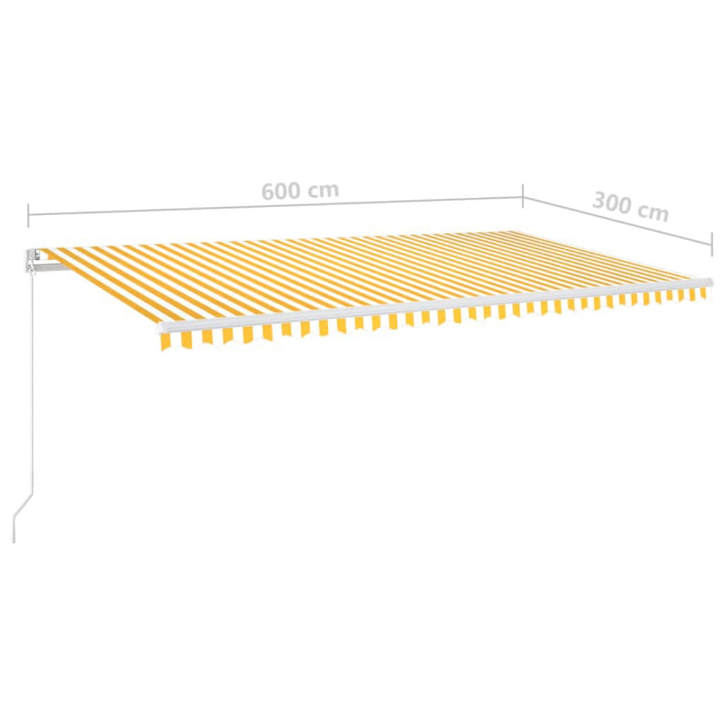sárga és fehér kézzel kihúzható LED-es napellenző 600x300 cm