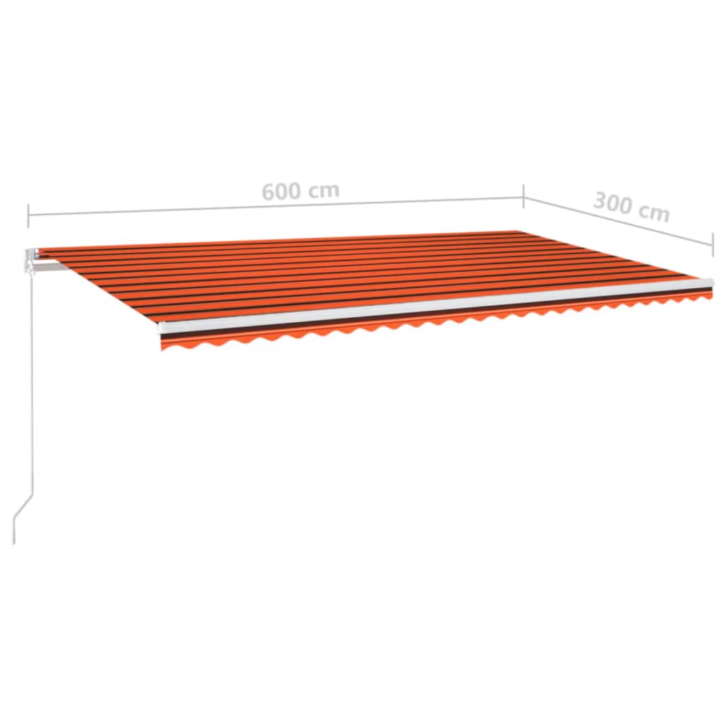 narancs és barna kézzel kihúzható LED-es napellenző 600x300 cm