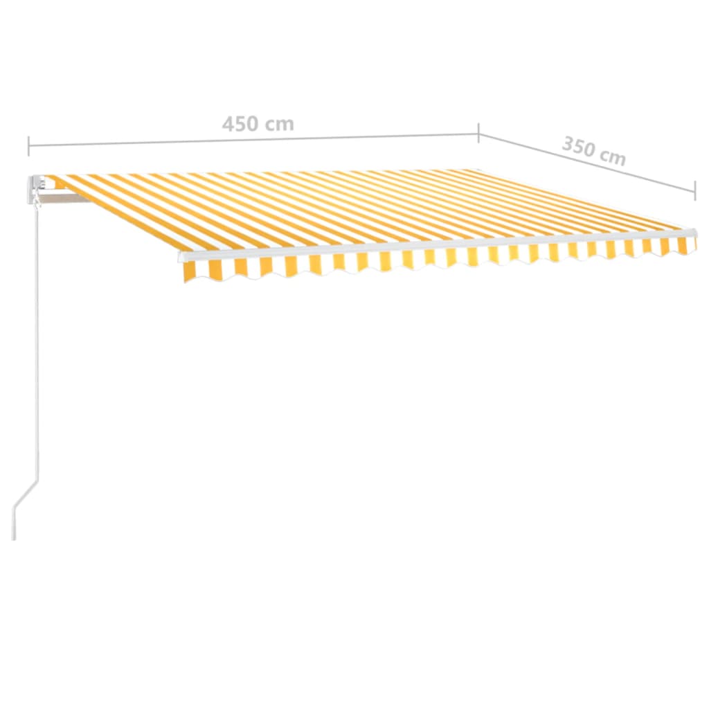 sárga és fehér kézzel kihúzható LED-es napellenző 450 x 350 cm