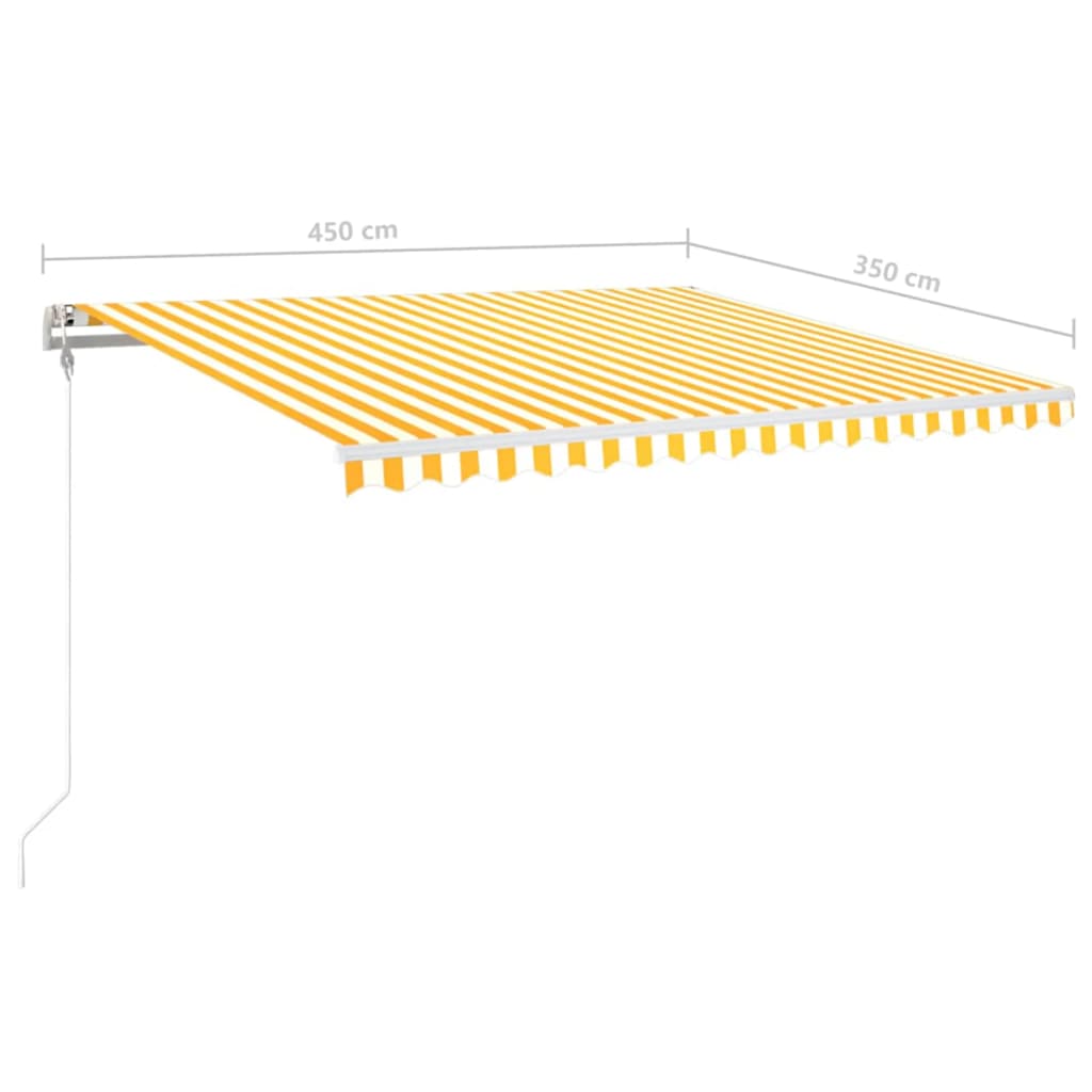sárga-fehér szélérzékelős és LED-es napellenző 450 x 350 cm