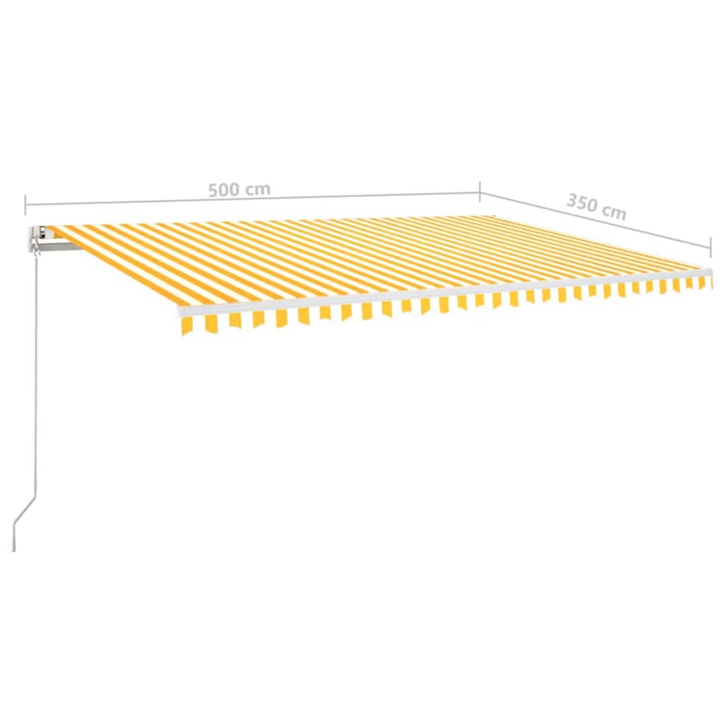 sárga és fehér kézzel kihúzható LED-es napellenző 500x350 cm