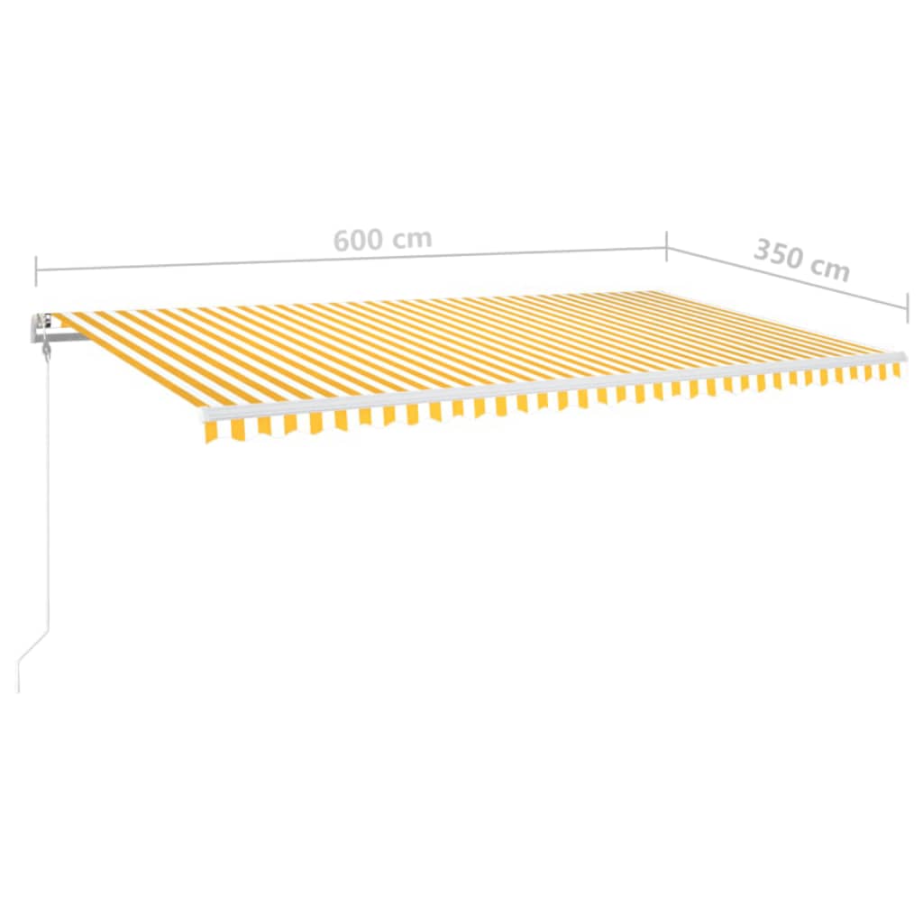 sárga-fehér szélérzékelős és LED-es napellenző 600 x 350 cm