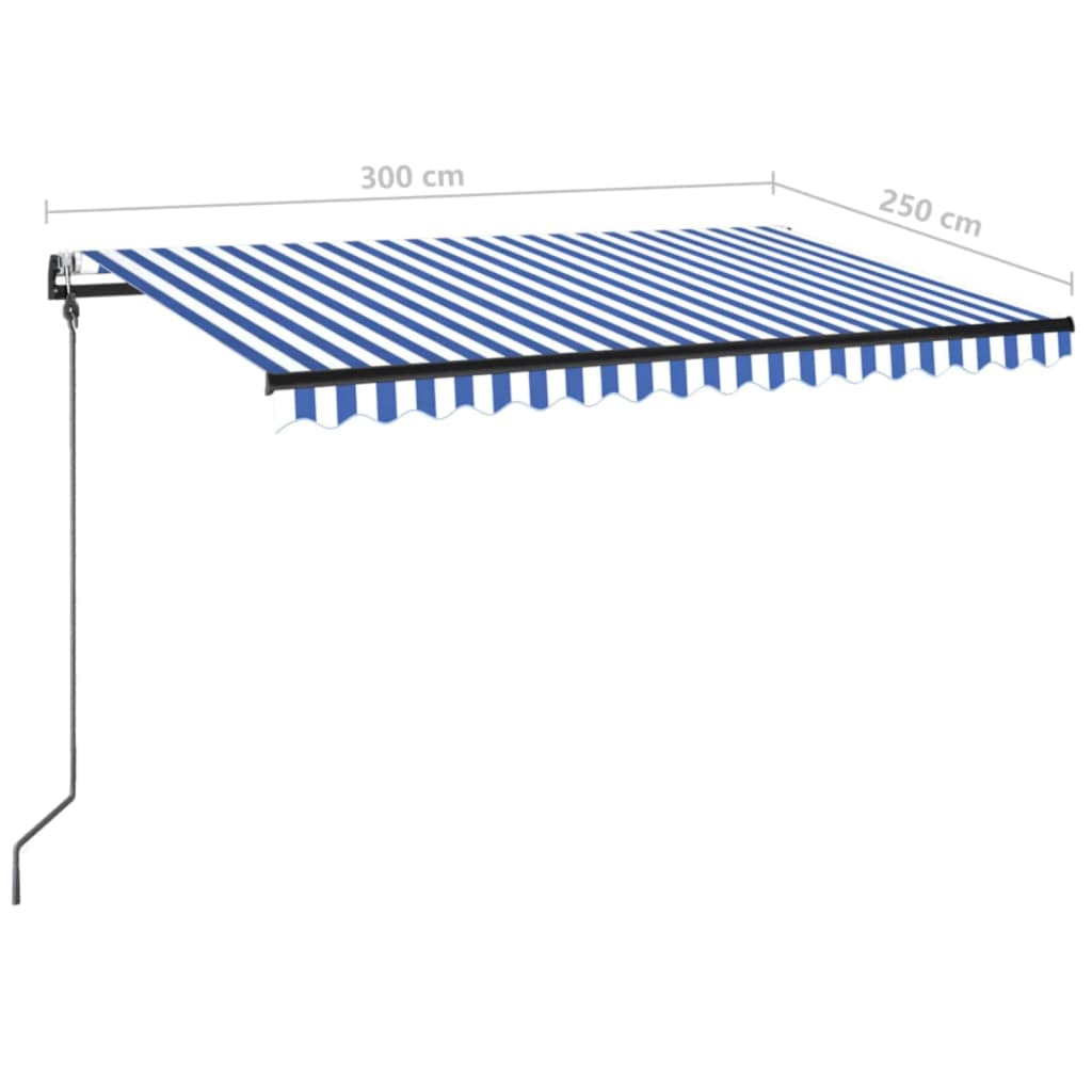 kék/fehér automata szélérzékelős és LED-es napellenző 300x250cm