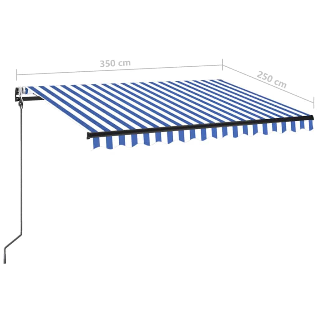 kék/fehér automata szélérzékelős és LED-es napellenző 350x250cm