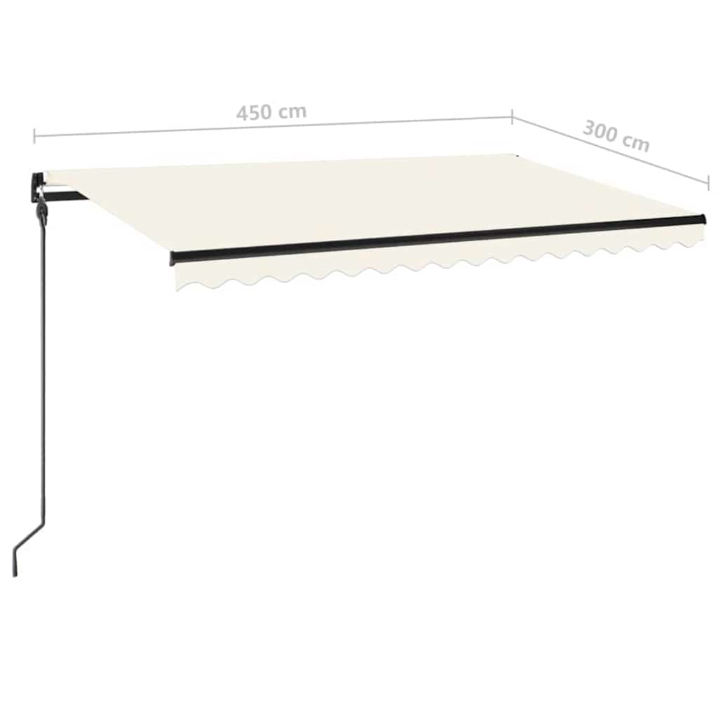 krémszínű kézzel kihúzható LED-es napellenző 450 x 300 cm