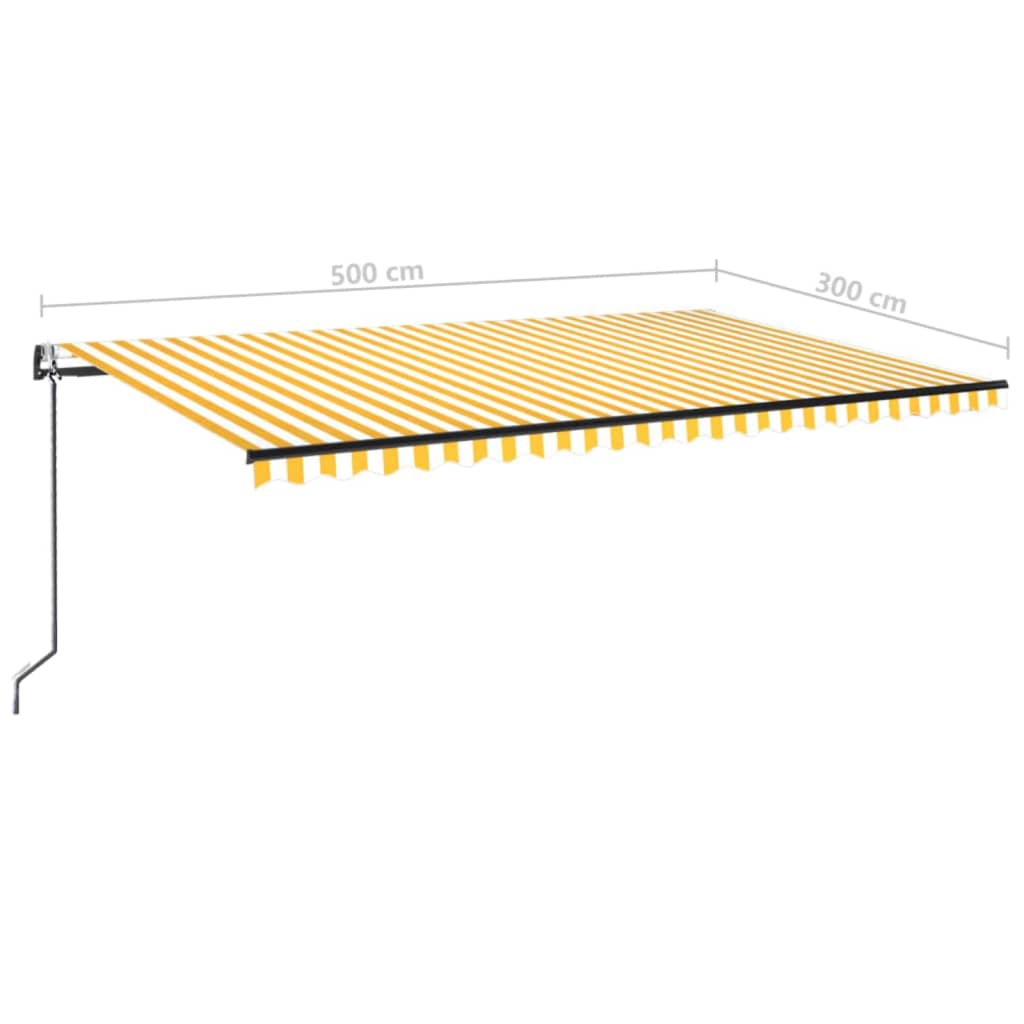sárga-fehér szélérzékelős és LED-es napellenző 500 x 300 cm