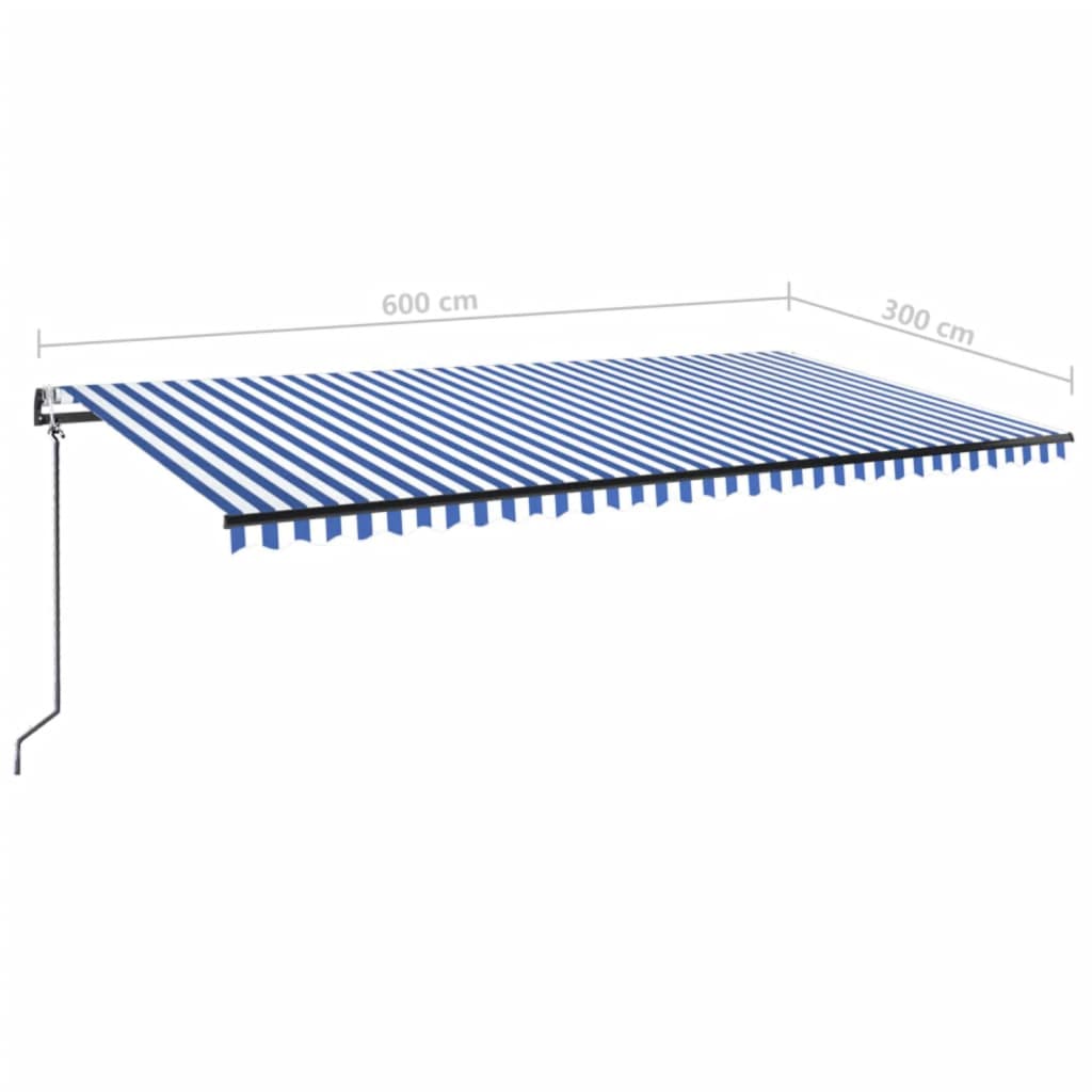 kék/fehér automata szélérzékelős és LED-es napellenző 600x300cm