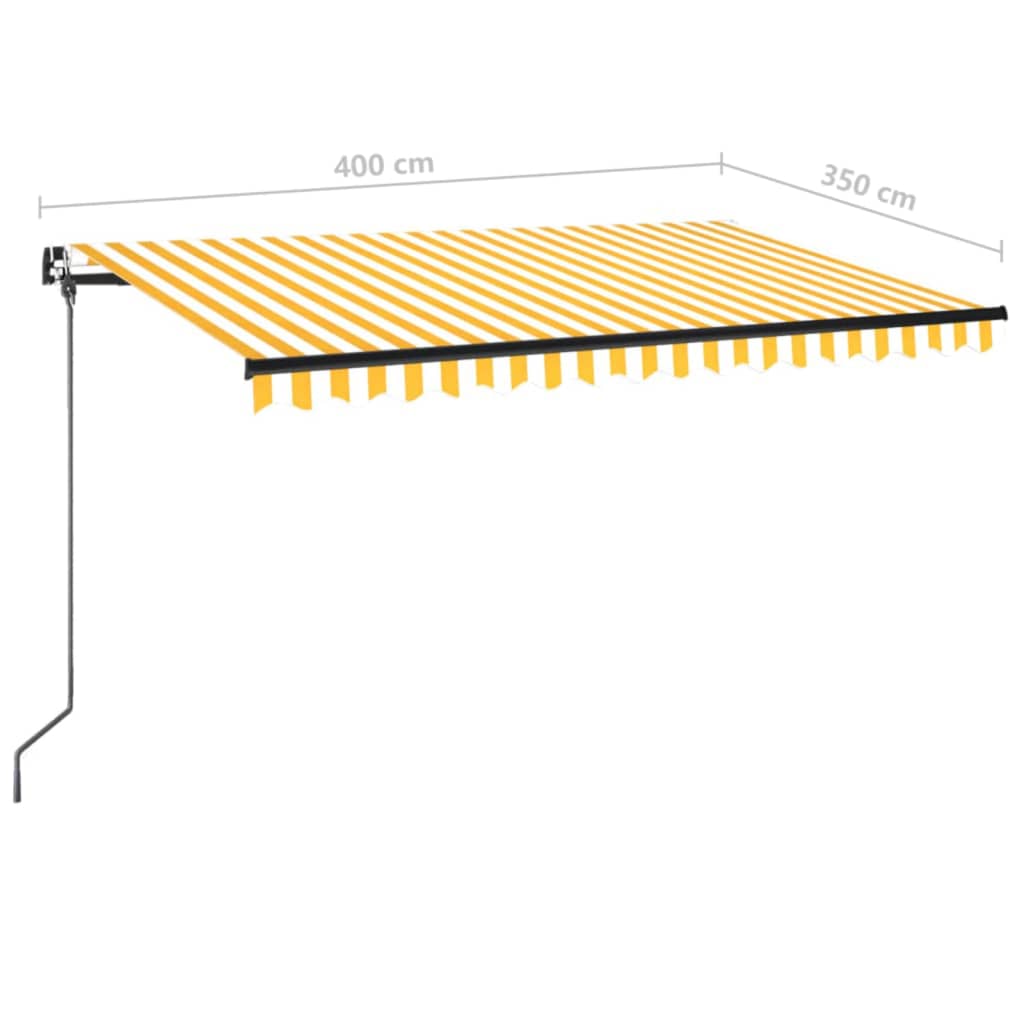 sárga és fehér kézzel kihúzható LED-es napellenző 400 x 350 cm