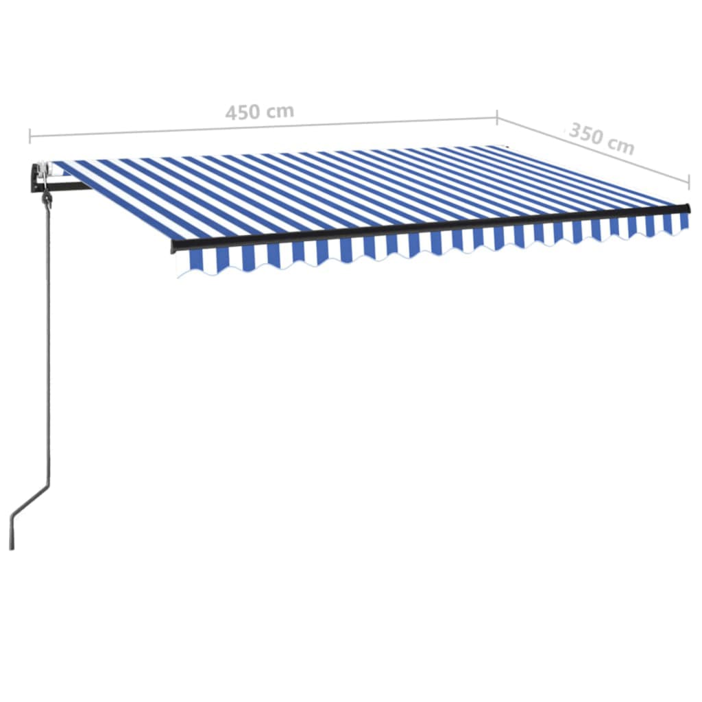 kék/fehér automata szélérzékelős és LED-es napellenző 450x350cm