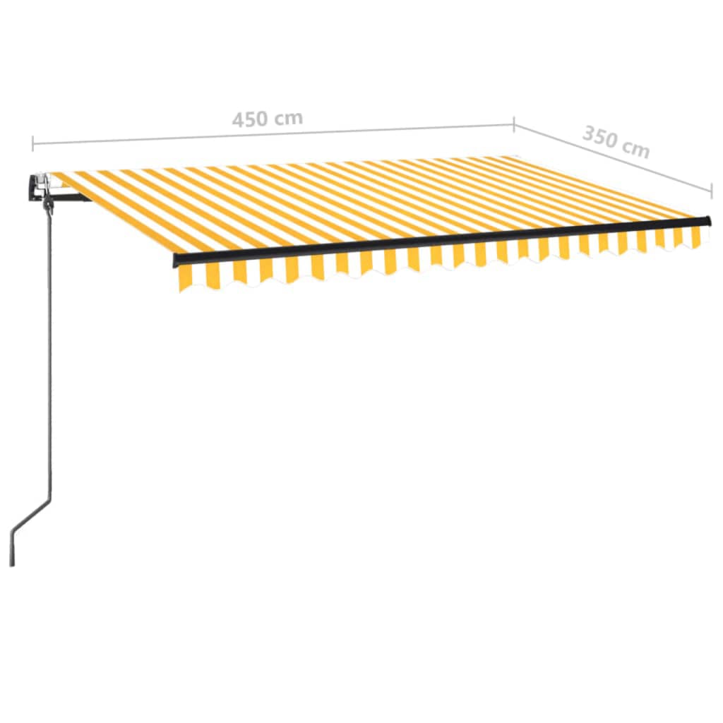 sárga-fehér szélérzékelős és LED-es napellenző 450 x 350 cm