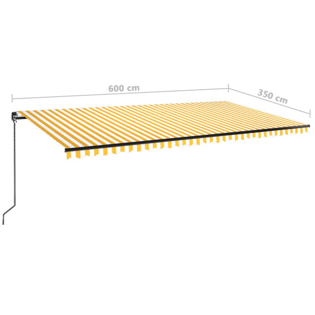 sárga és fehér kézzel kihúzható LED-es napellenző 600 x 350 cm