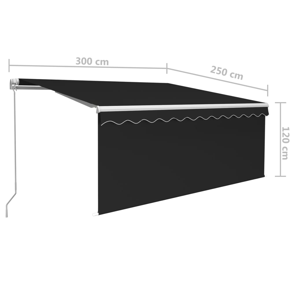 antracit LED-es kézzel kihúzható napellenző redőnnyel 3x2,5 m